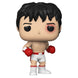 Vue rapprochée de la figurine Funko POP Rocky Balboa 45th avec détails du visage et costume