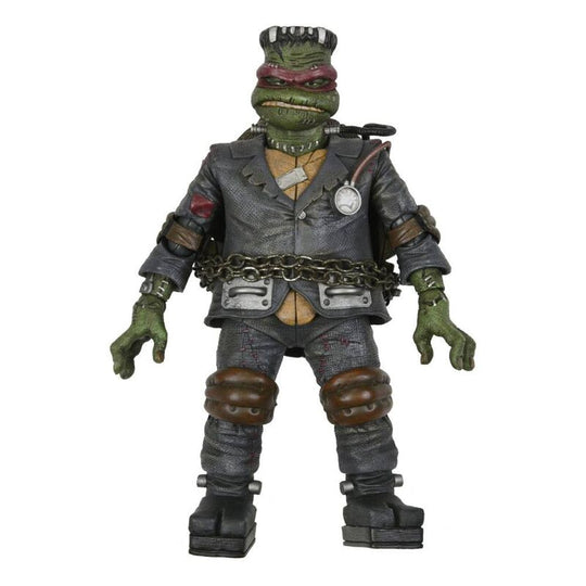 Figurine articulée Raphael des Tortues Ninja en version Monstre de Frankenstein vue de face sur fond blanc