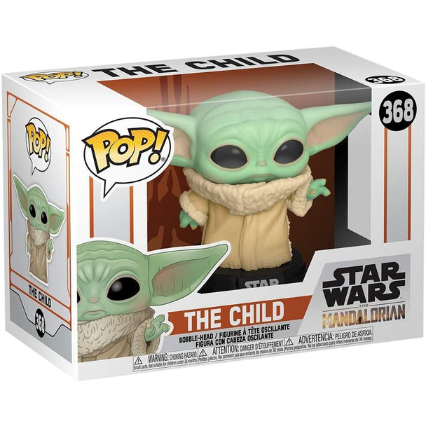 Détail de la figurine Funko POP Baby Yoda The Child avec sa tête verte et ses grands yeux expressifs