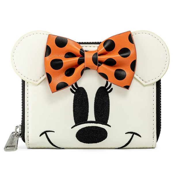 Vue de face du portefeuille Loungefly Disney Minnie Ghost avec design fantôme coloré