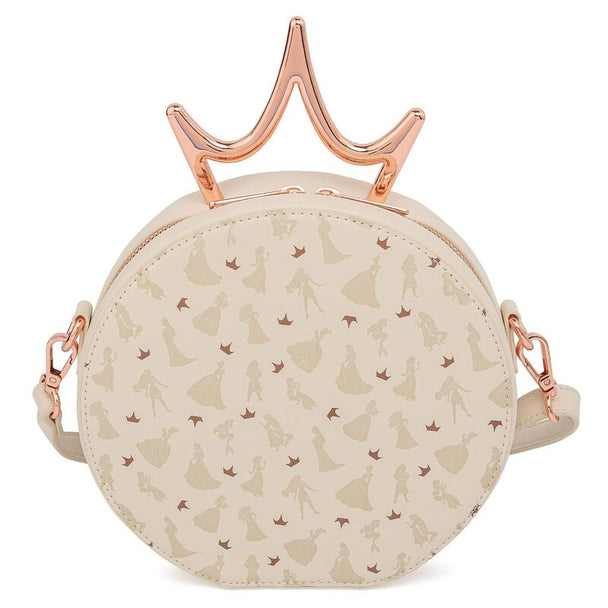 Sac Loungefly Disney Princess avec couronne métallique vue de face sur fond blanc