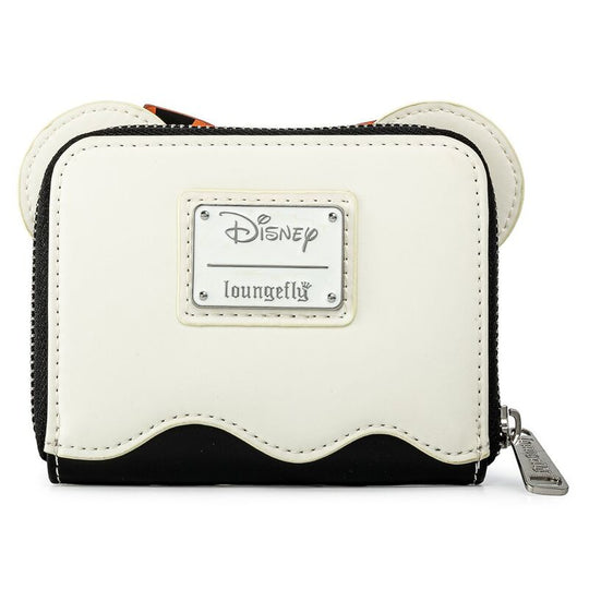 Photo du portefeuille Loungefly Disney Minnie Ghost posé sur fond clair mettant en valeur sa taille compacte