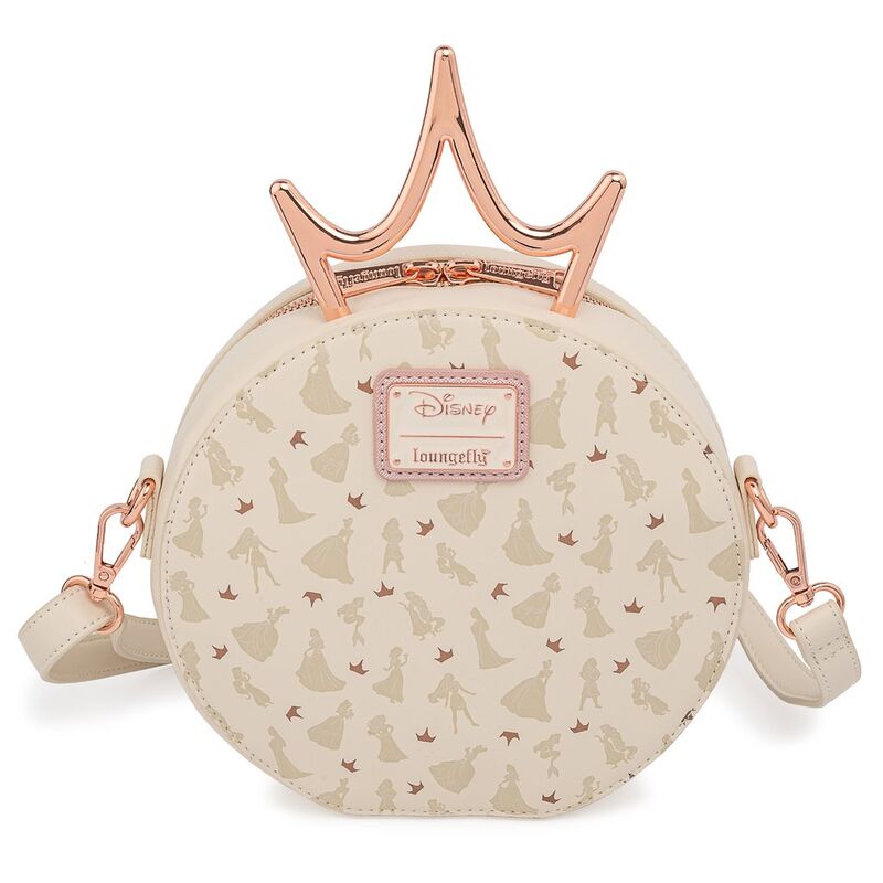 Sac Loungefly Disney Princess posé avec ses dimensions 20x19x6 cm clairement visibles