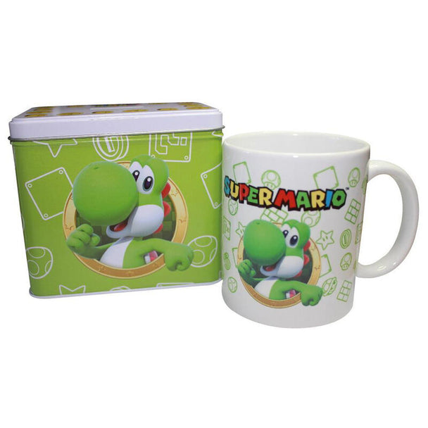 Mug en céramique Super Mario Bros avec illustration colorée de Yoshi sur fond blanc, vue de face