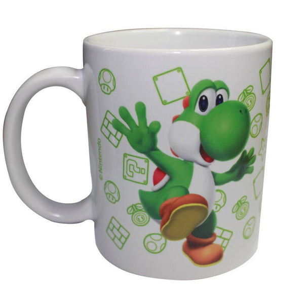 Tirelire en métal aux couleurs vives représentant Yoshi de Super Mario Bros, vue latérale détaillée