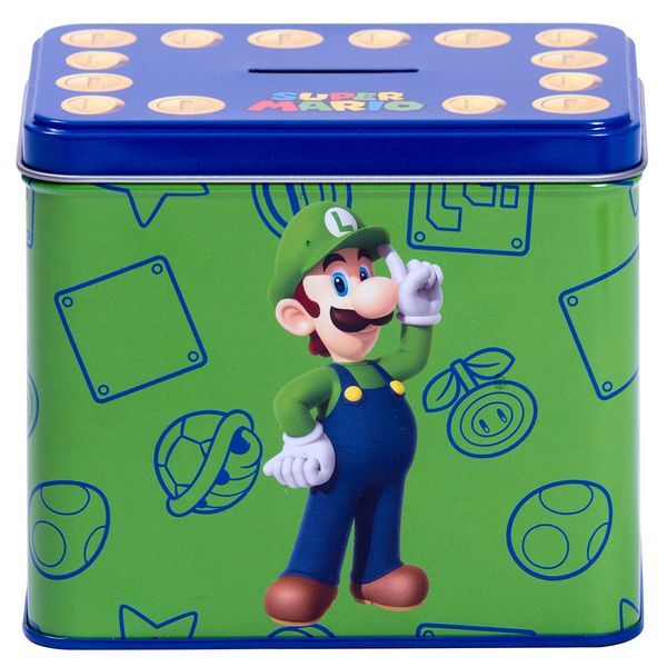 Tirelire en métal Luigi Nintendo avec ouverture pour pièces et finition brillante