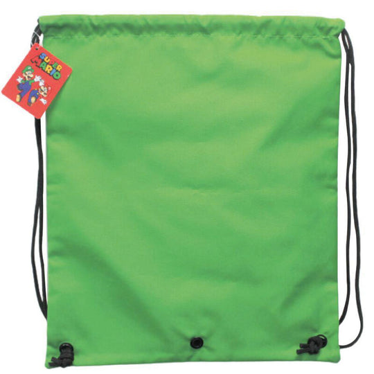 Sac gym Nintendo Super Mario Bros Luigi posé montrant la taille et les détails du design
