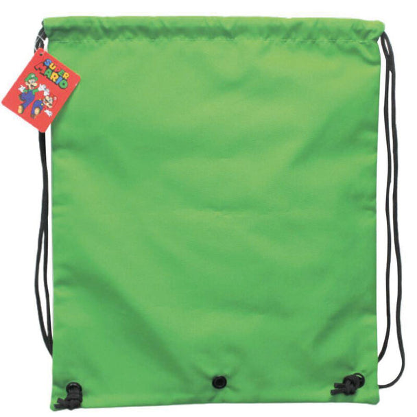 Sac gym Nintendo Super Mario Bros Luigi posé montrant la taille et les détails du design
