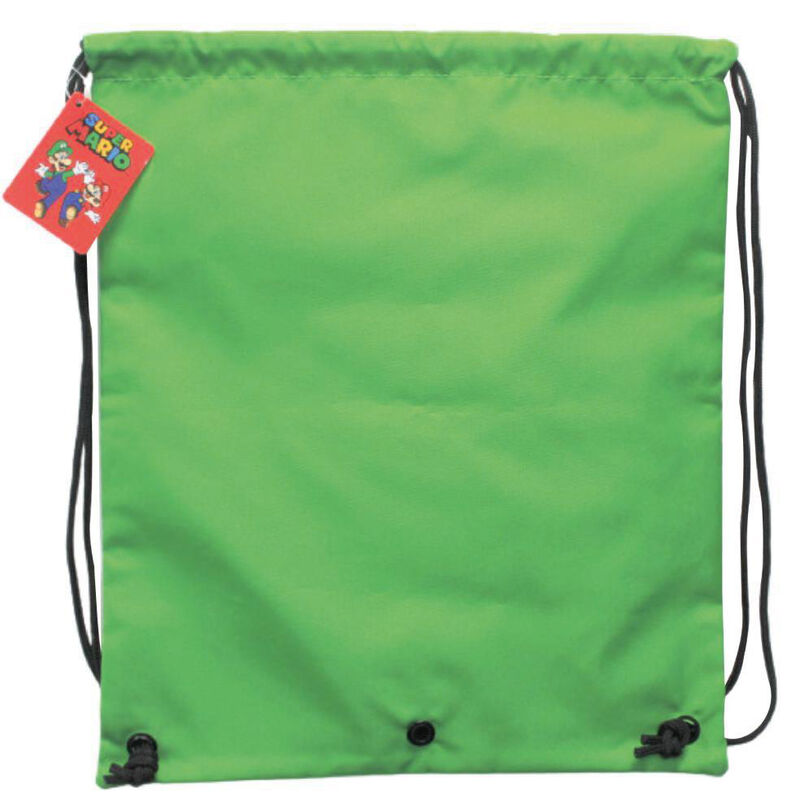 Sac gym Nintendo Super Mario Bros Luigi posé montrant la taille et les détails du design