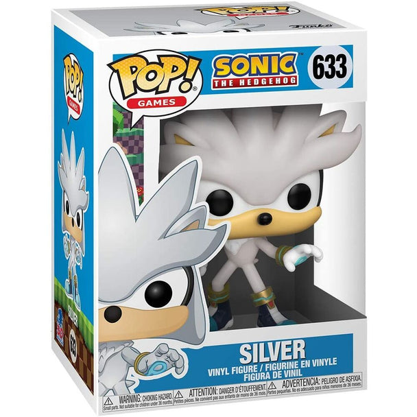 Vue rapprochée de la figurine Funko POP Silver the Hedgehog édition 30e anniversaire avec détails précis et couleurs vives