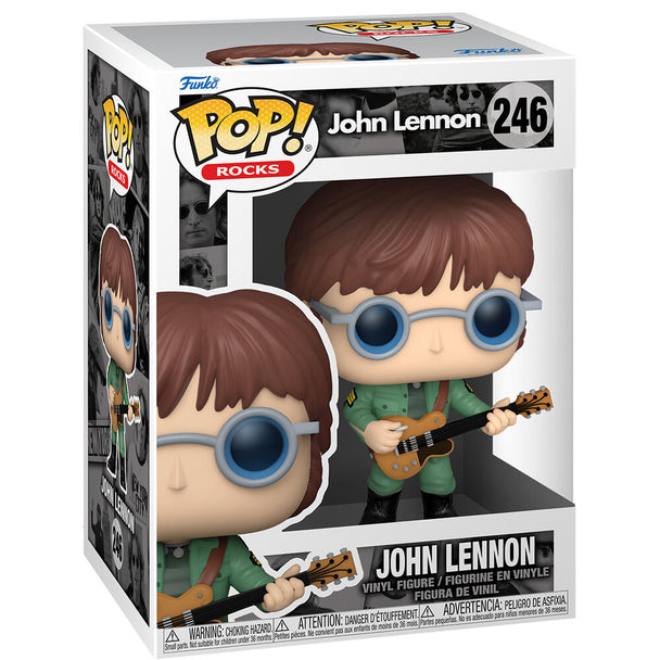 Boîte fenêtre de la figurine Funko POP John Lennon montrant le packaging original de 9 cm