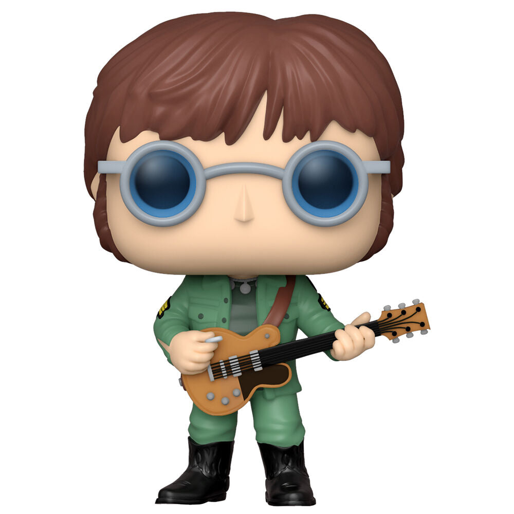 Figurine John Lennon Funko POP en vinyle posée sur un support blanc avec éclairage naturel