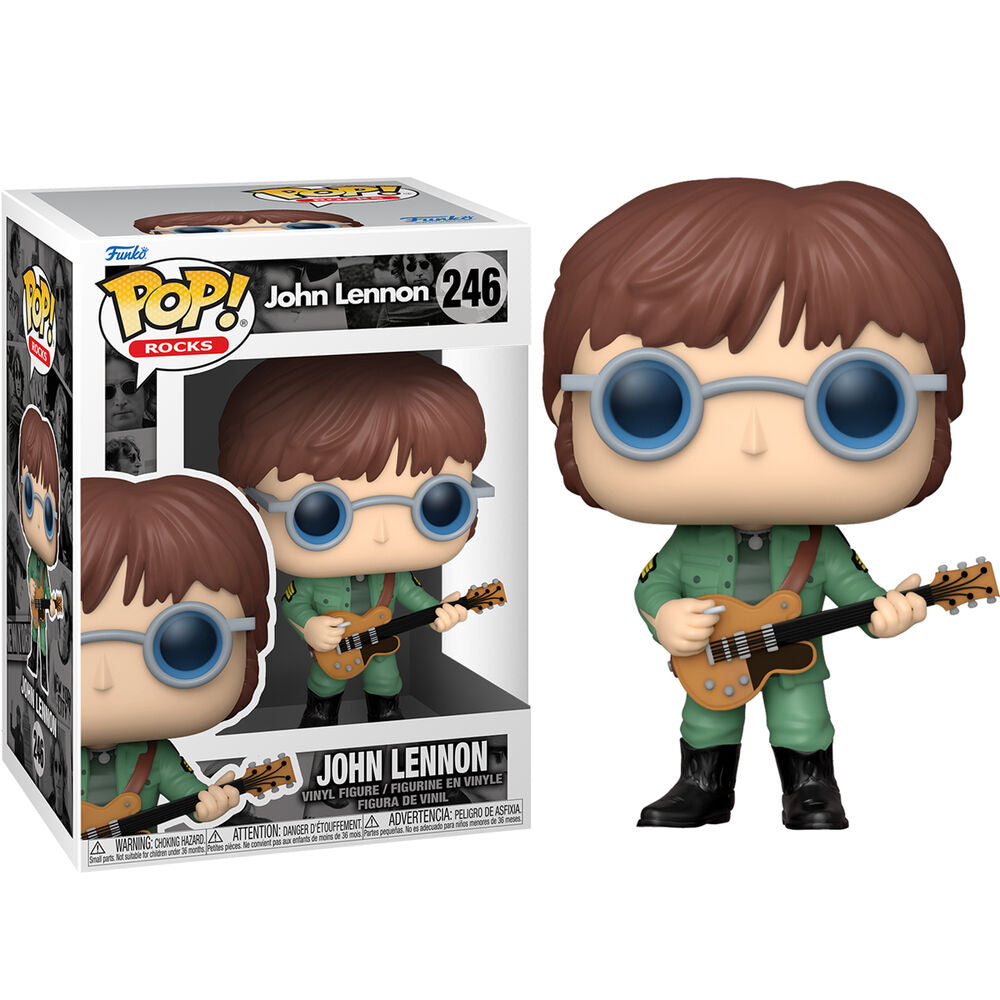 Figurine Funko POP John Lennon en veste militaire vue de face avec détails précis sur la veste