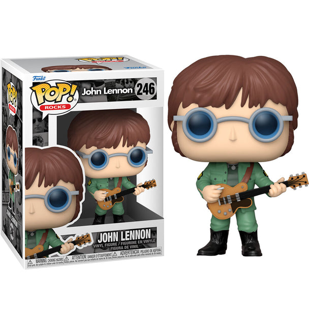 Figurine Funko POP John Lennon en veste militaire vue de face avec détails précis sur la veste
