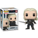 Figurine Funko POP Geralt de Riv de The Witcher en vinyle, vue de face avec détails précis du costume et des cheveux blancs