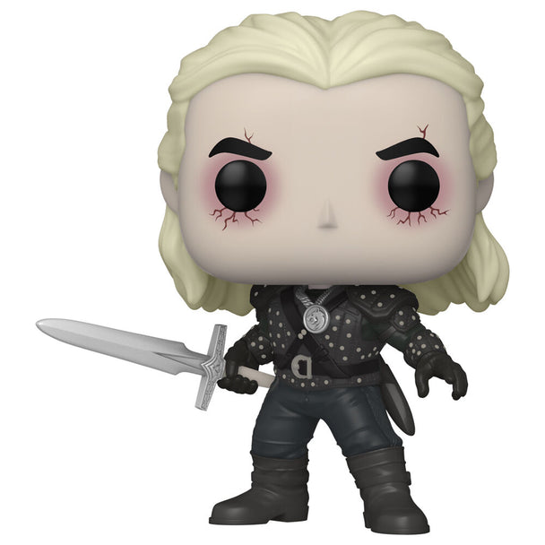Boîte vitrine de la figurine Funko POP Geralt de Riv, affichant le packaging officiel et le logo The Witcher