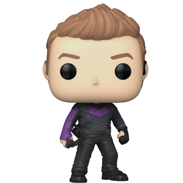 Vue rapprochée de la figurine Funko POP Hawkeye avec détails précis du costume et arc