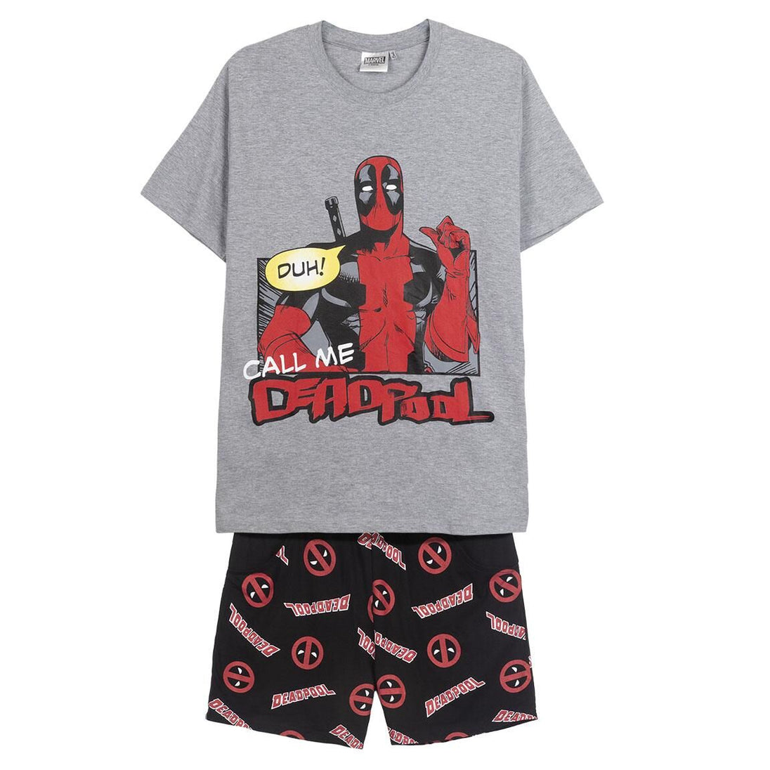 Pyjama adulte Marvel Deadpool CERDÁ en coton 100% avec motifs rouges et noirs, taille L visible