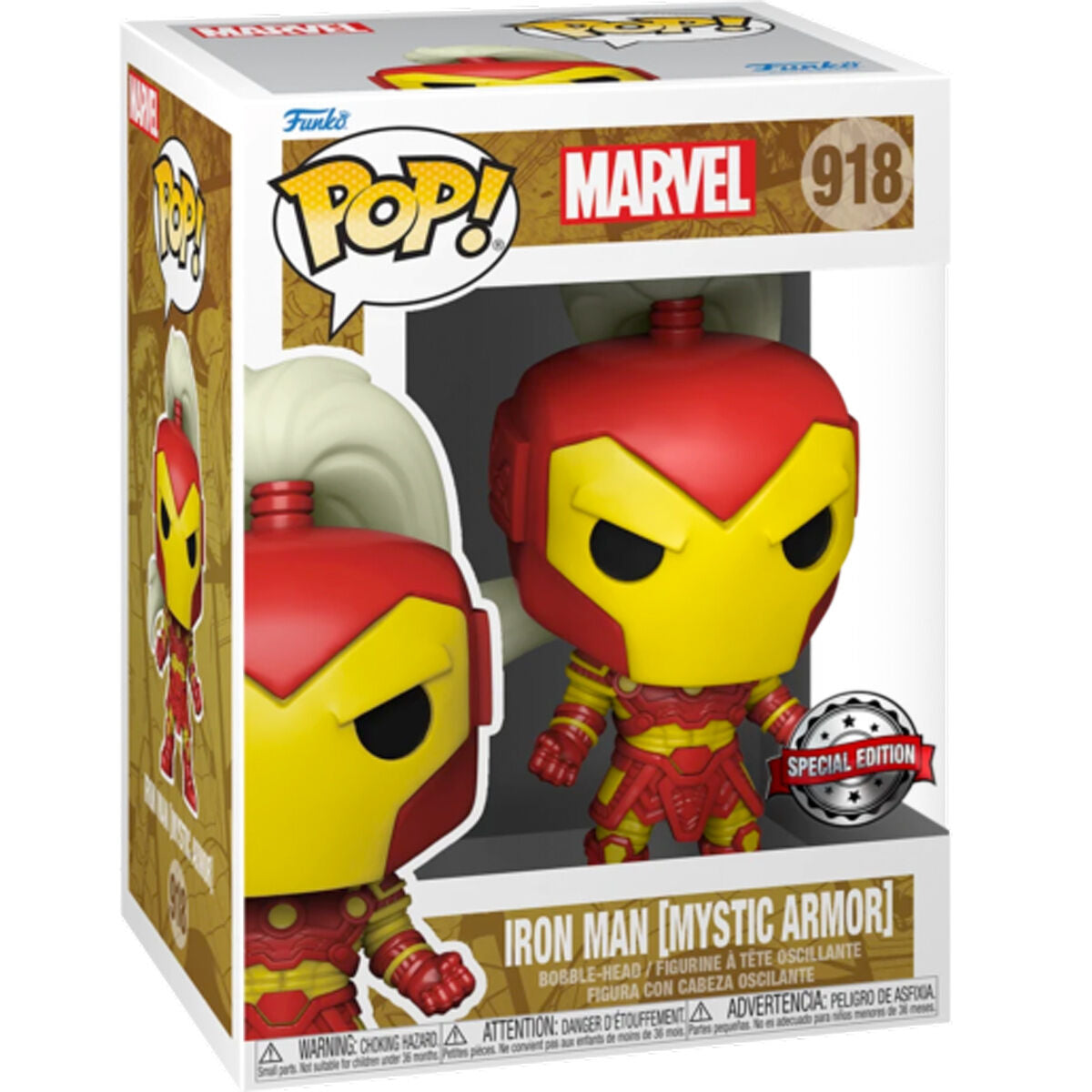 Vue latérale de la figurine Funko POP Iron Man Mystic Armor montrant les détails précis de l'armure