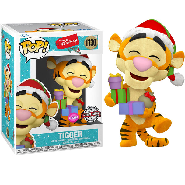Figurine FUNKO POP Tigger Disney édition Holiday Flocked vue de face avec détails du pelage duveteux