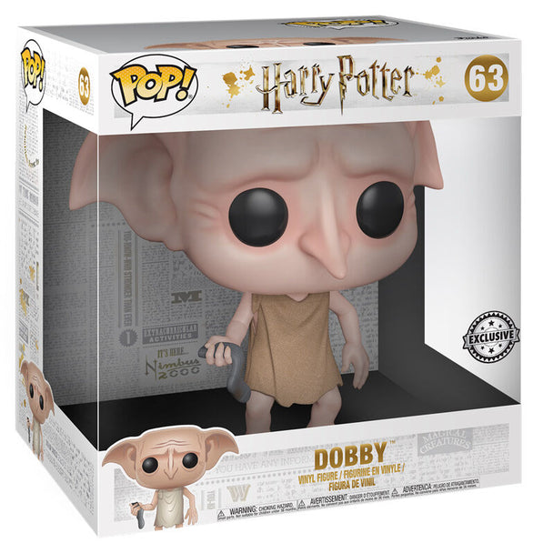 Zoom sur la tête de la figurine Dobby POP exclusive, montrant ses grandes oreilles et yeux expressifs