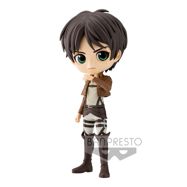 Figurine Eren Yeager Ver.B Q Posket de 14 cm par BANPRESTO, détaillée et colorée, issue de l'anime Attack On Titan.