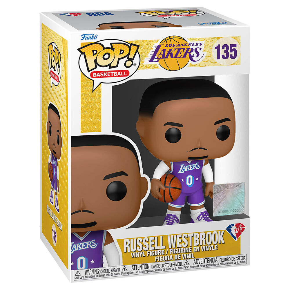 Coffret vitré contenant la figurine Funko POP NBA Russell Westbrook City Edition 2021, vue latérale