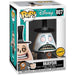 Vue latérale de la boîte cadeau montrant la figurine Funko POP Mayor avec mégaphone, édition officielle Disney.