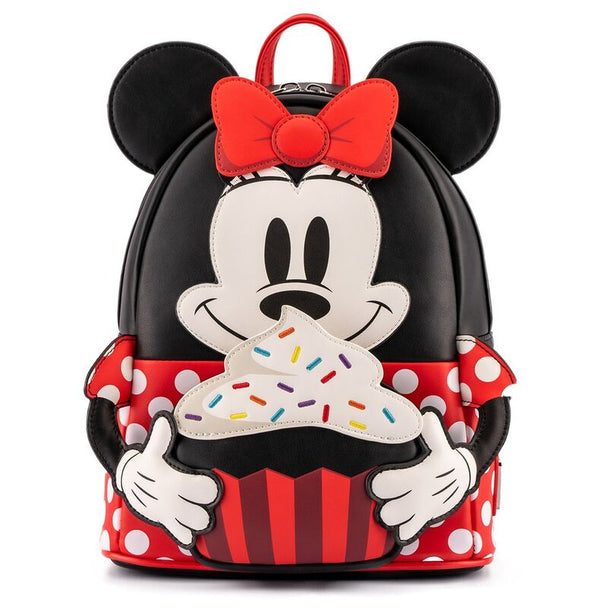 Sac à dos Loungefly Minnie Mouse Cupcake vue de face avec motif coloré
