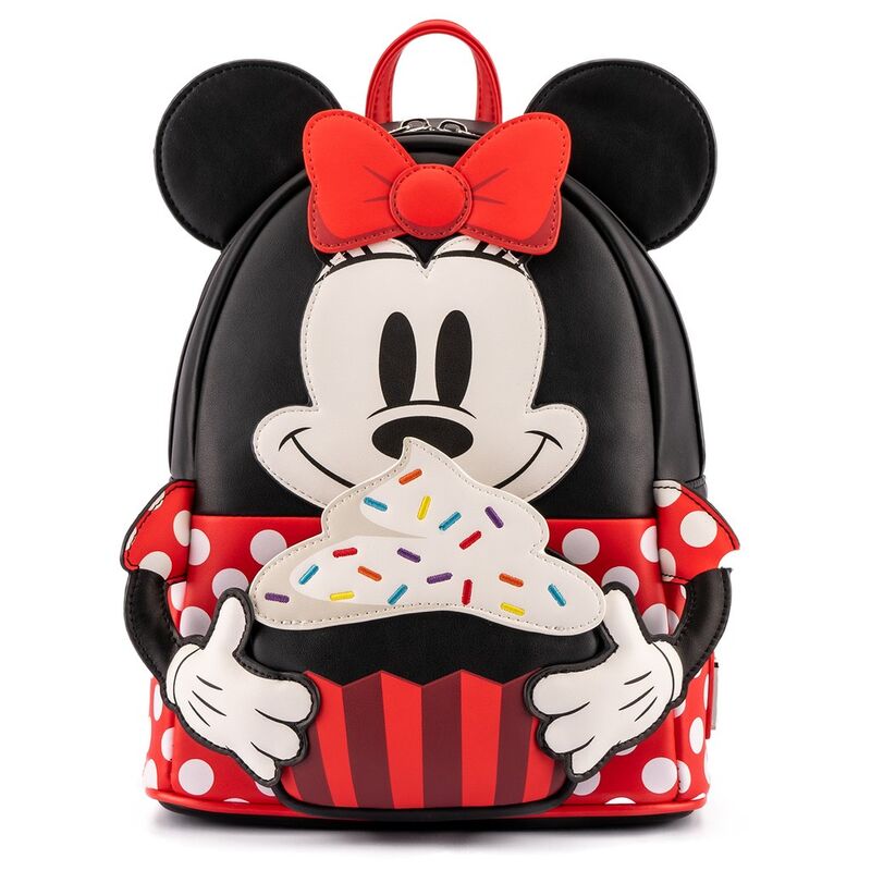 Sac à dos Loungefly Minnie Mouse Cupcake vue de face avec motif coloré