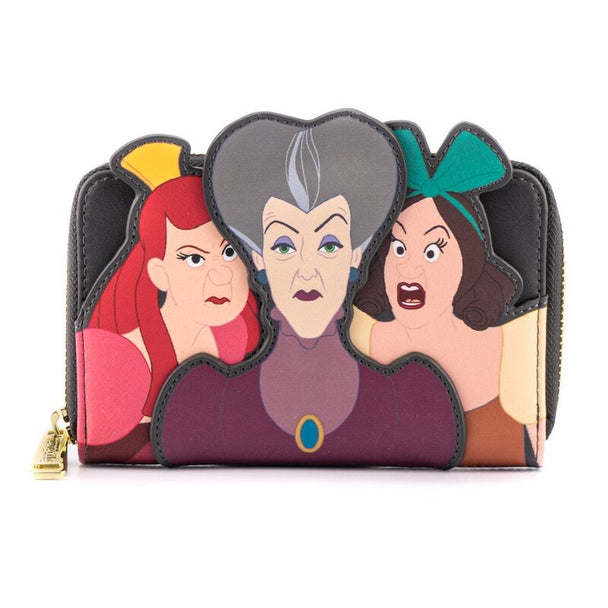 Portefeuille Loungefly Disney Cendrillon avec illustration des méchantes Belle-mère et demi-soeurs sur fond noir