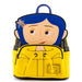 Vue avant du sac à dos Loungefly Laika Coraline Worlds avec motifs colorés et logo distinctif