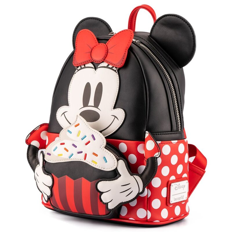 Détail du design cupcake et Minnie Mouse sur le sac à dos Loungefly