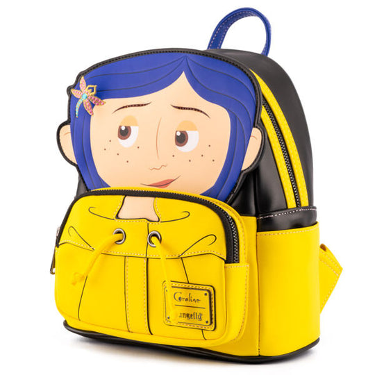 Image détaillée du sac à dos Loungefly Laika Coraline Worlds montrant la texture et les coutures fines