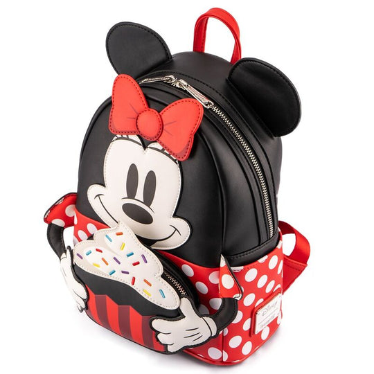 Vue latérale du sac à dos Loungefly Disney Minnie Mouse avec fermeture éclair
