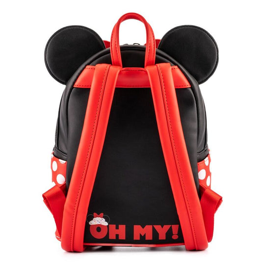 Sac à dos Loungefly Minnie Mouse Cupcake posé sur une surface blanche