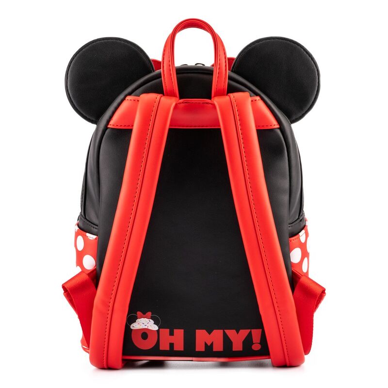 Sac à dos Loungefly Minnie Mouse Cupcake posé sur une surface blanche