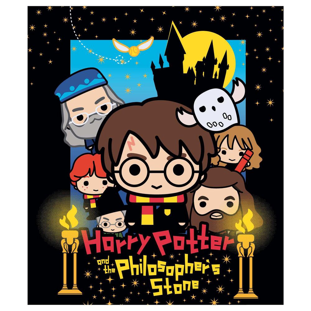 Couverture Harry Potter Chibi premium corail de 120x150 cm avec illustrations officielles Warner Bros.
