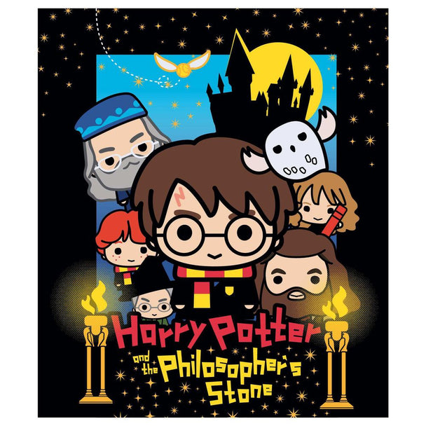 Couverture Harry Potter Chibi premium corail de 120x150 cm avec illustrations officielles Warner Bros.