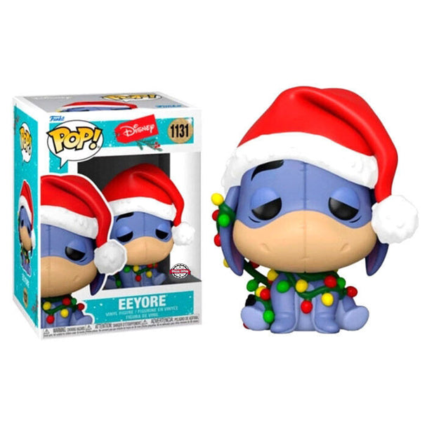 Figurine Funko POP de Winnie l'Ourson et Bourriquet en tenue de Noël dans une boîte cadeau avec fenêtre, vue avant