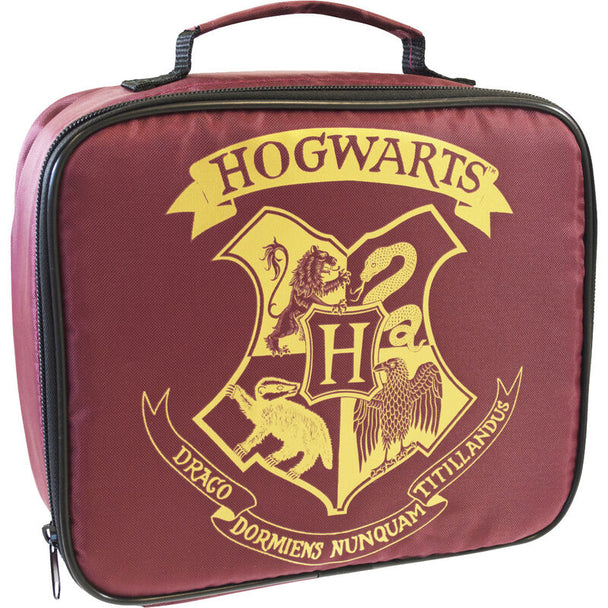 Sac isotherme Harry Potter Hogwarts de couleur noire avec logo officiel Warner Bros., dimensions 20x22x8 cm.