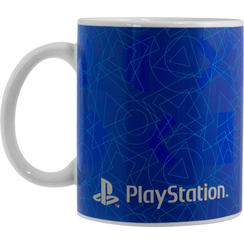 Mug Playstation changeant de couleur sous l'effet de la chaleur avec motifs colorés visibles