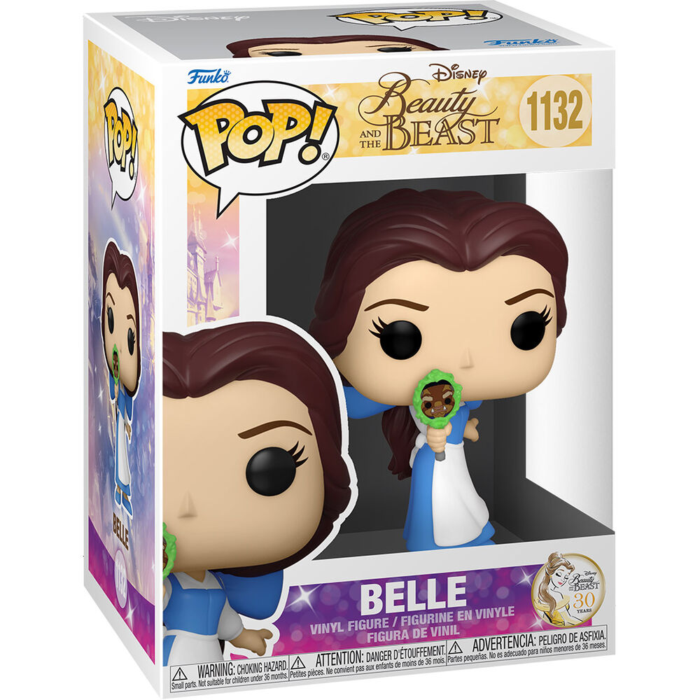 Figurine Funko POP Belle positionnée de profil montrant les détails de la robe et du visage