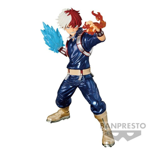 Figurine Shoto Todoroki 12cm de My Hero Academia par BANPRESTO vue de face, détails soignés et couleurs vives.