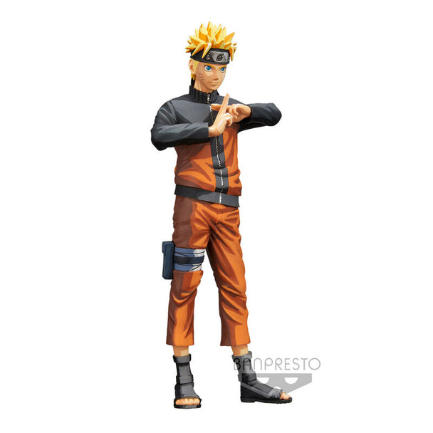 Profil latéral de la figurine Naruto Uzumaki Grandista Nero montrant sa posture dynamique