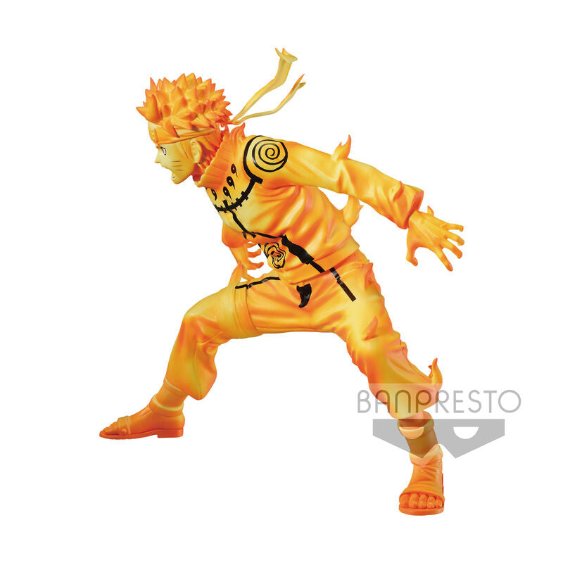 Profil de la figurine BANPRESTO Uzumaki Naruto mesurant 15 cm avec son costume iconique orange