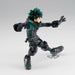 Zoom sur le visage expressif de la figurine Izuku Midoriya de BANPRESTO