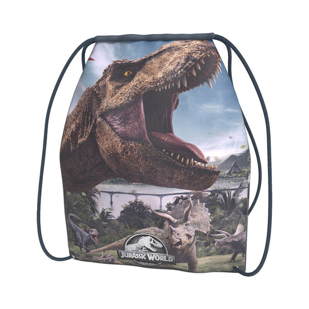 Sac de sport Jurassic World 42 cm avec motifs de dinosaures sur fond bleu, signé CYP BRANDS.