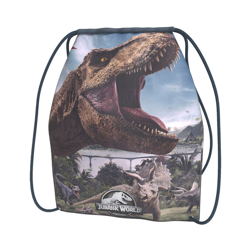 Sac de sport Jurassic World 42 cm avec motifs de dinosaures sur fond bleu, signé CYP BRANDS.