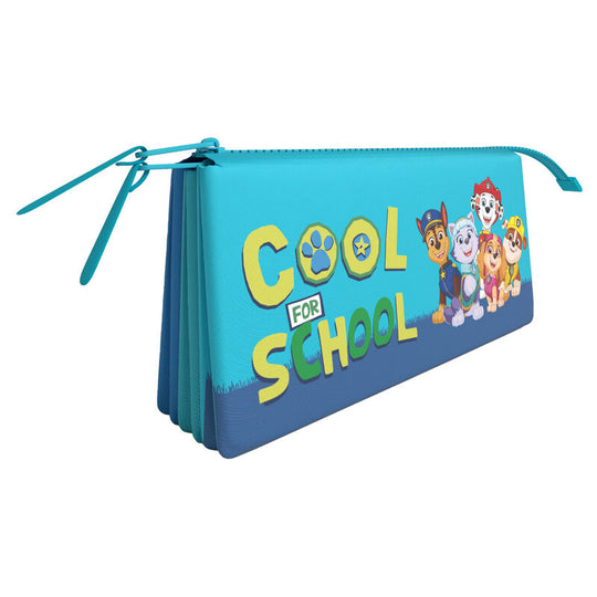 Trousse triple Paw Patrol colorée avec compartiments pour crayons et accessoires scolaires, dimensions 19x2,5x9cm, marque CYP BRANDS.